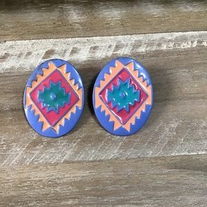 Vintage Metal Enameled Southwest Style Earrings